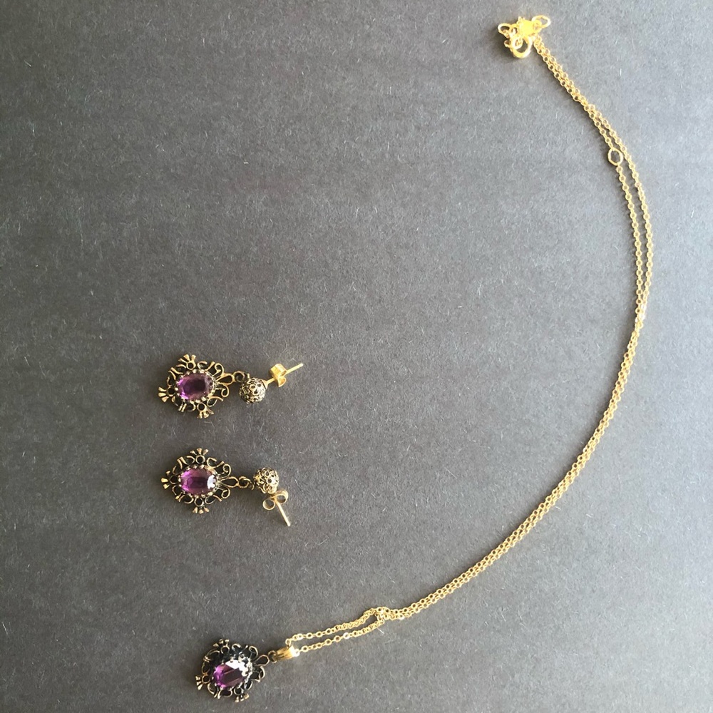 Vintage Purple and Gold Earring and Necklace Set